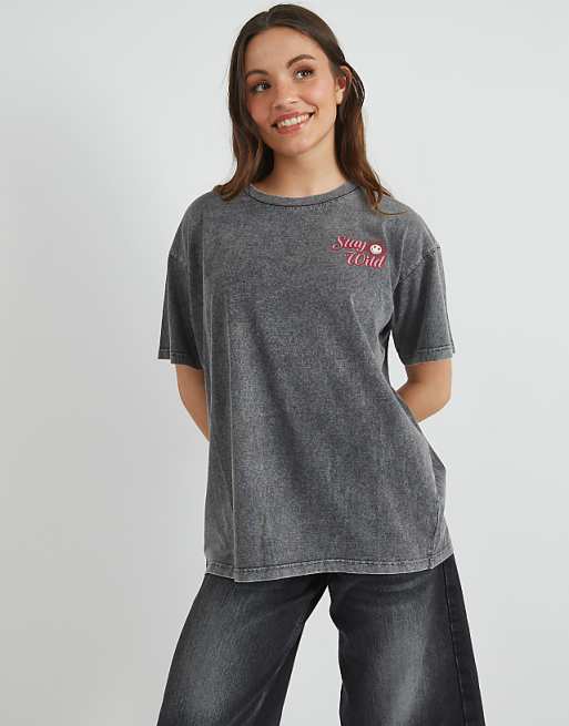 Skinnydip London Stay Wild T-shirt In Grey