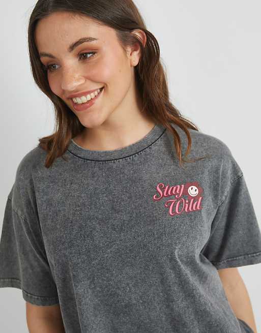 Skinnydip London Stay Wild T-shirt In Grey