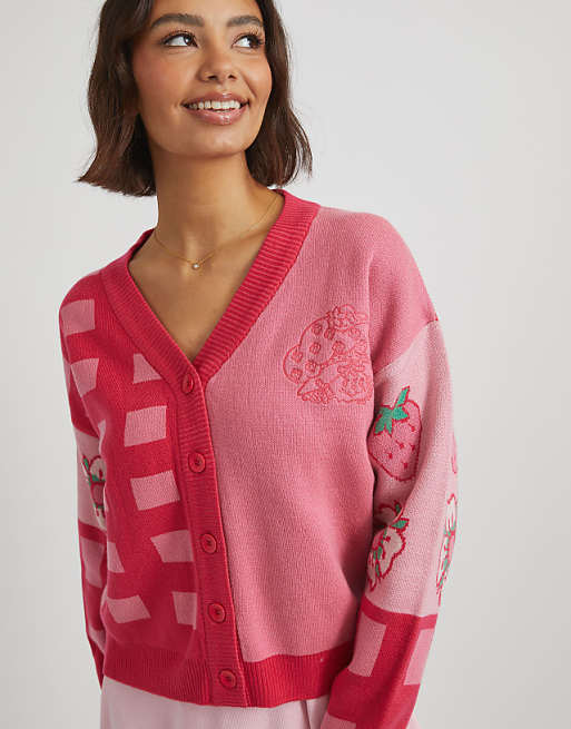 Skinnydip London Strawberry Shortcake Knitted Cardigan In Red