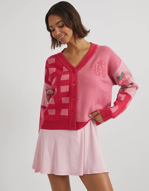 Skinnydip london strawberry shortcake knitted cardigan in red
