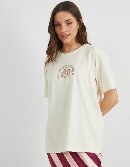 Skinnydip London Strawberry Shortcake Stay Wild T-shirt In Ecru