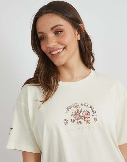 Skinnydip London Strawberry Shortcake Stay Wild T-shirt In Ecru
