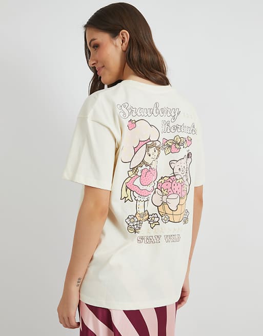 Skinnydip london strawberry shortcake stay wild t-shirt in ecru