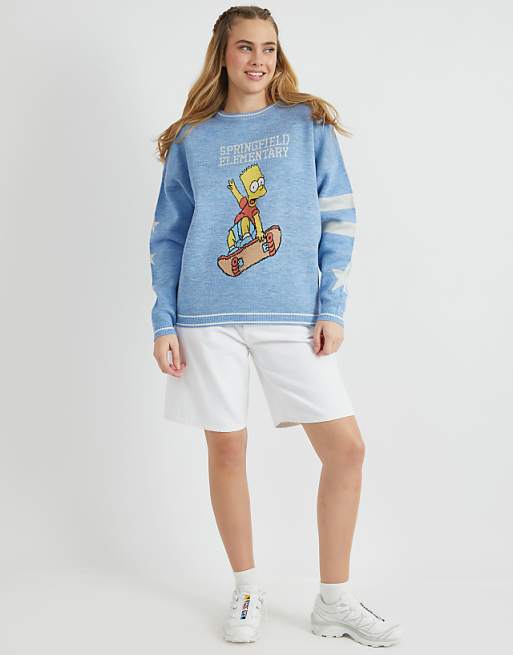 Skinnydip London The Simpsons Bart & Lisa Varsity Knitted Jumper In White