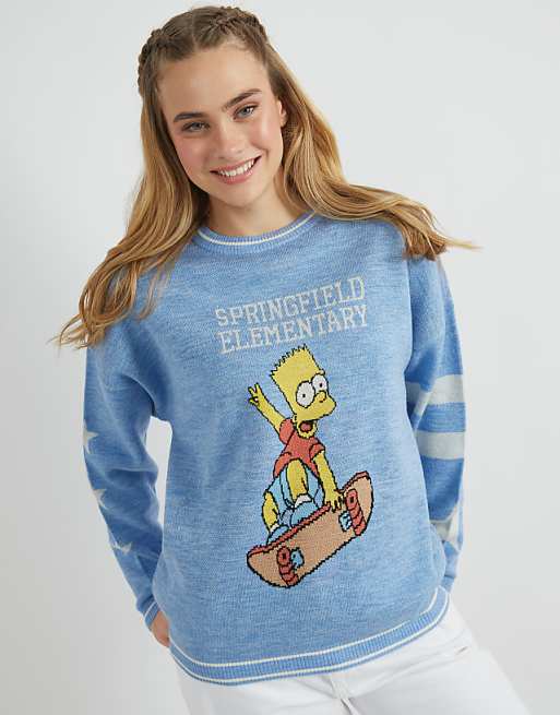 Skinnydip london the simpsons bart & lisa varsity knitted jumper in white