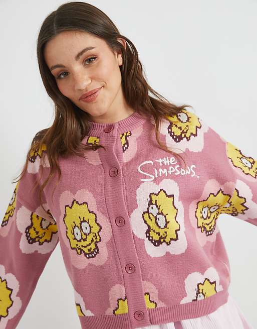 Skinnydip London The Simpsons Lisa Flower Knitted Cardigan In Pink