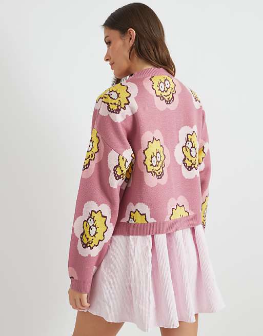 Skinnydip London The Simpsons Lisa Flower Knitted Cardigan In Pink