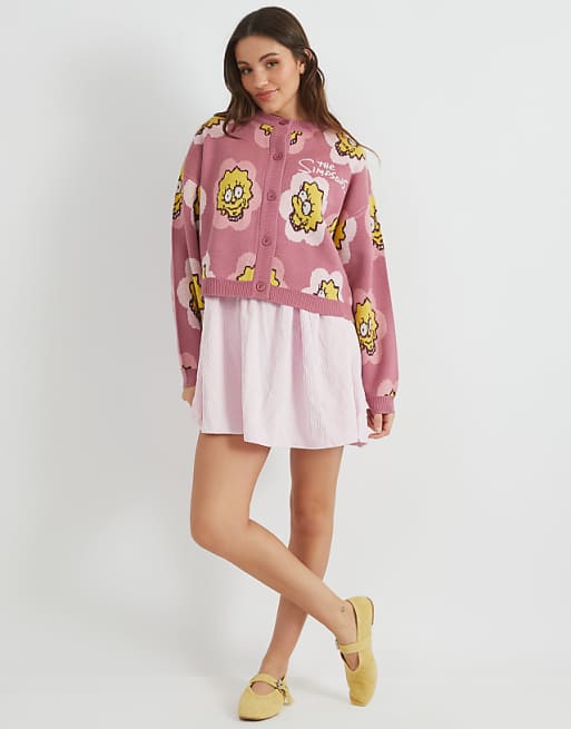 Skinnydip London The Simpsons Lisa Flower Knitted Cardigan In Pink