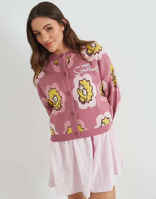 Skinnydip london the simpsons lisa flower knitted cardigan in pink