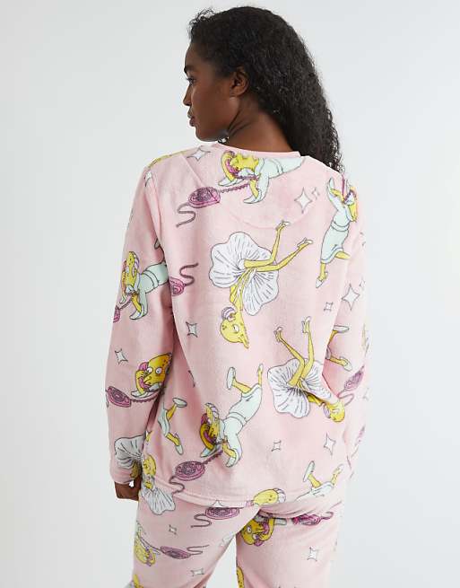 Skinnydip London The Simpsons Mr Burns Fleece Pyjama Set In Pink