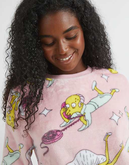 Skinnydip London The Simpsons Mr Burns Fleece Pyjama Set In Pink