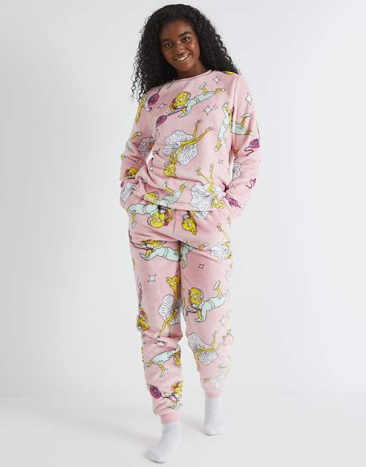 Skinnydip London The Simpsons Mr Burns Fleece Pyjama Set In Pink