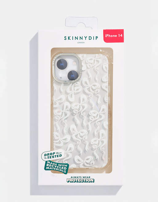 Skinnydip london white bow swirl shock iphone case in white