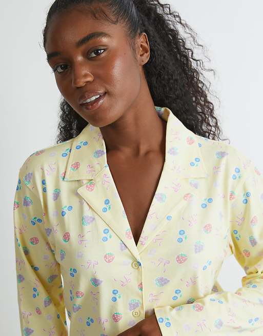 Skinnydip London Yellow Ditsy Fruit Pyjama Set In Yellow