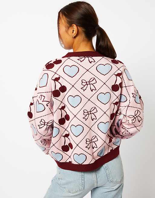 Skinnydip Quilted Cherry & Bow Cardigan In Multi