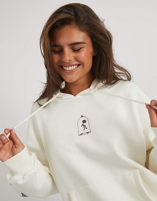 Skinnydip Skinnydip London Beauty And The Beast Rose Hoodie In Ecru