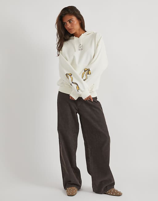 Skinnydip Skinnydip London Beauty And The Beast Rose Hoodie In Ecru