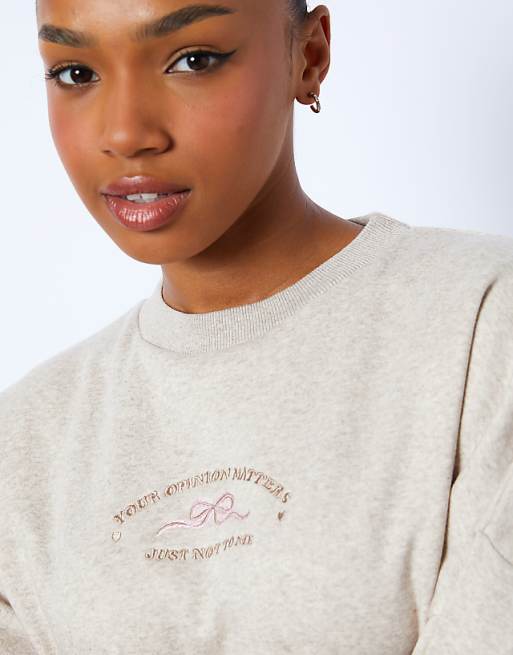 Skinnydip Your Opinions Matter Oatmeal Sweatshirt In Brown