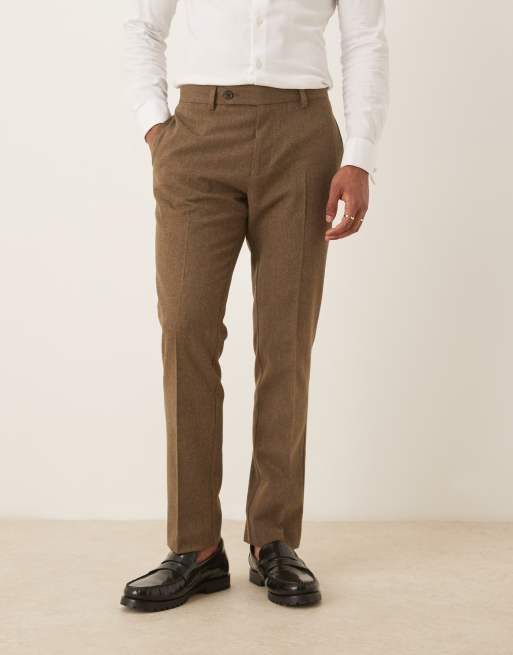 SOS DESIGN Slim Suit With Wool In Brown