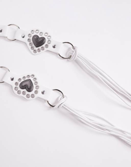 South Beach Heart Tassle Detail Belt In White