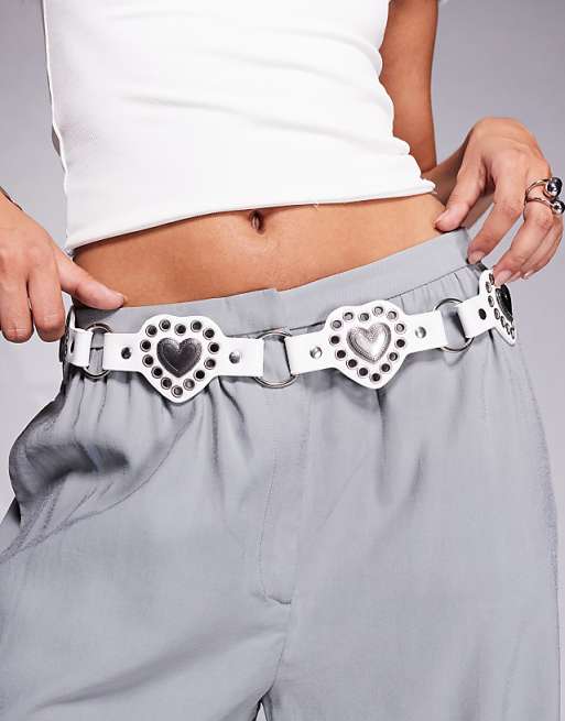 South Beach heart tassle detail belt in white
