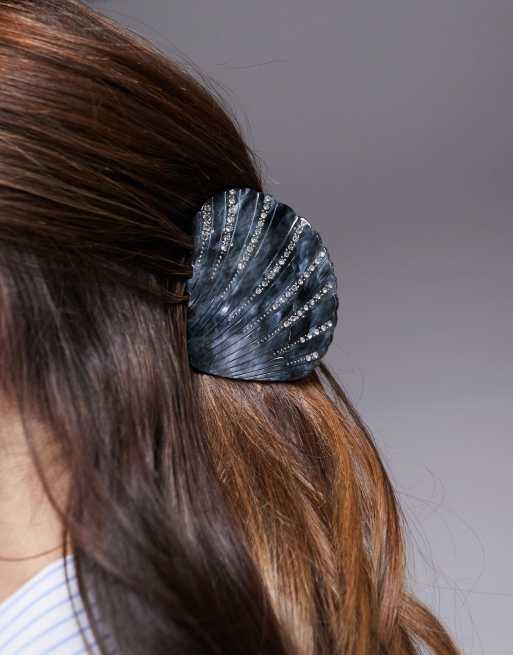 South Beach Shell Hair Claw Clip In Black Resin
