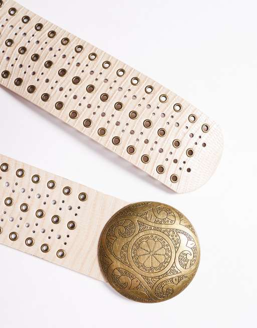 South Beach Wide Studded Belt In Pale Pink