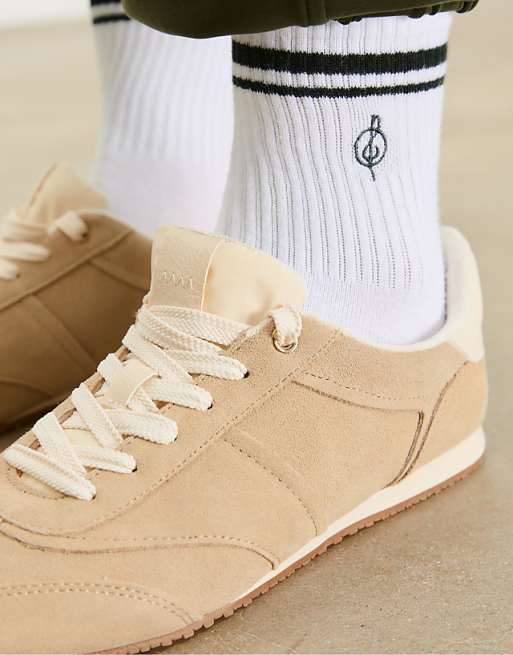 Stradivarius 2-pack of striped and embroidered socks in khaki