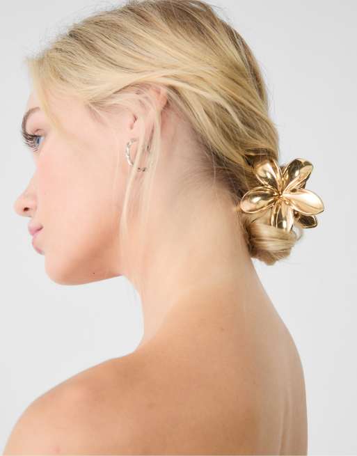 Stradivarius 3 Pack Of Floral Hair Clips In Yellow