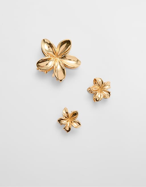 Stradivarius 3 pack of floral hair clips in yellow