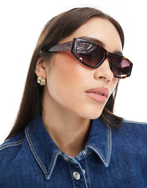 Stradivarius Angular Cat Eye Sunglasses In Brown