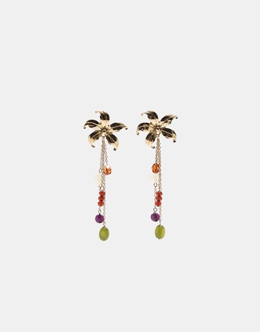 Stradivarius Beaded flower earrings in gold