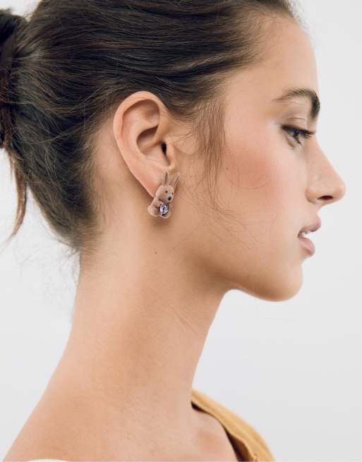 Stradivarius Bunny Earrings In Brown