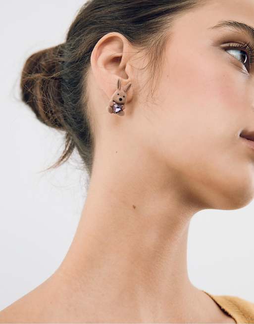 Stradivarius Bunny earrings in brown