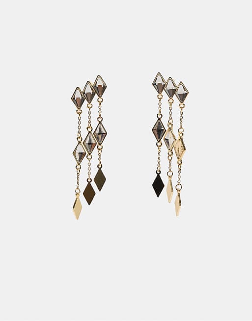 Stradivarius Diamond-shaped dangle earrings in gold