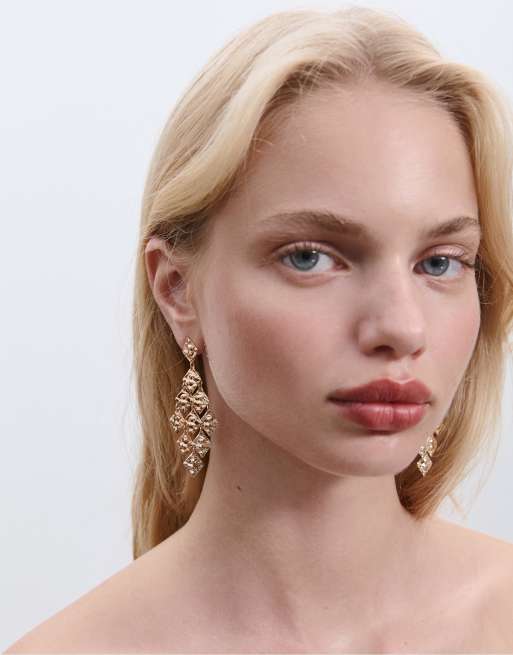 Stradivarius Diamond-shaped Earrings In Gold