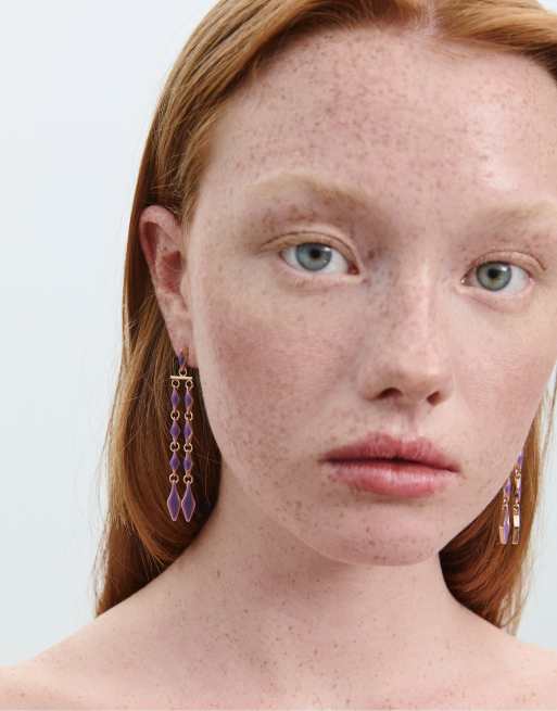 Stradivarius Enamelled Diamond Dangle Earrings In Lilac