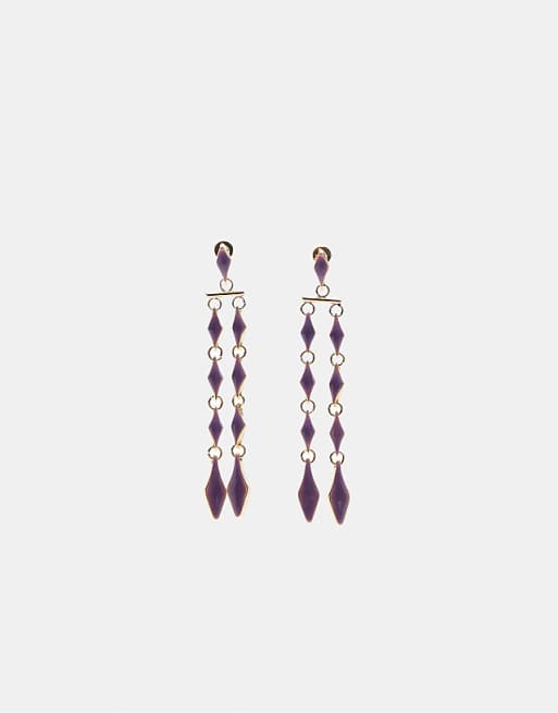 Stradivarius Enamelled diamond dangle earrings in lilac