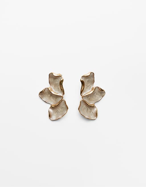 Stradivarius enamelled fan earrings in gold