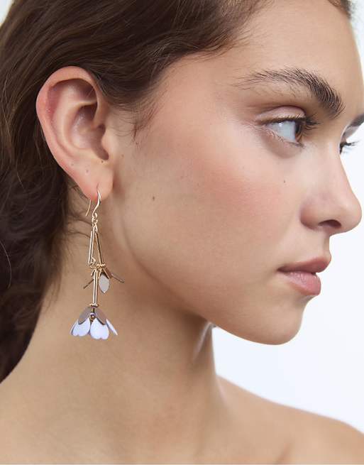 Stradivarius Flower dangle earrings in ecru