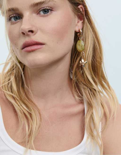 Stradivarius Flower Dangle Earrings In Green