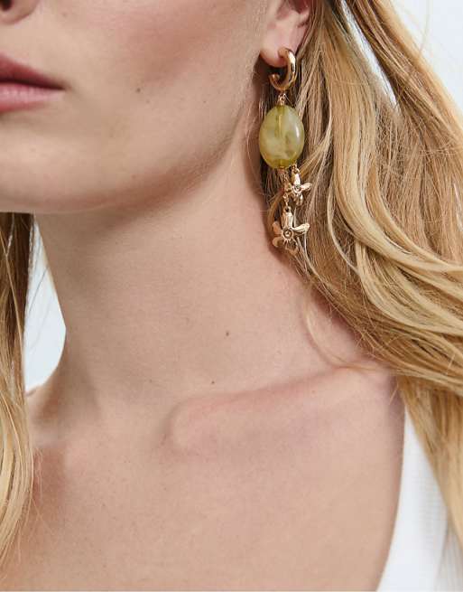 Stradivarius Flower dangle earrings in green