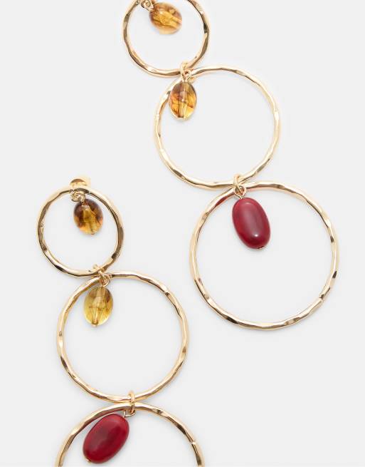 Stradivarius Hoop Dangle Earrings With Charm In Gold
