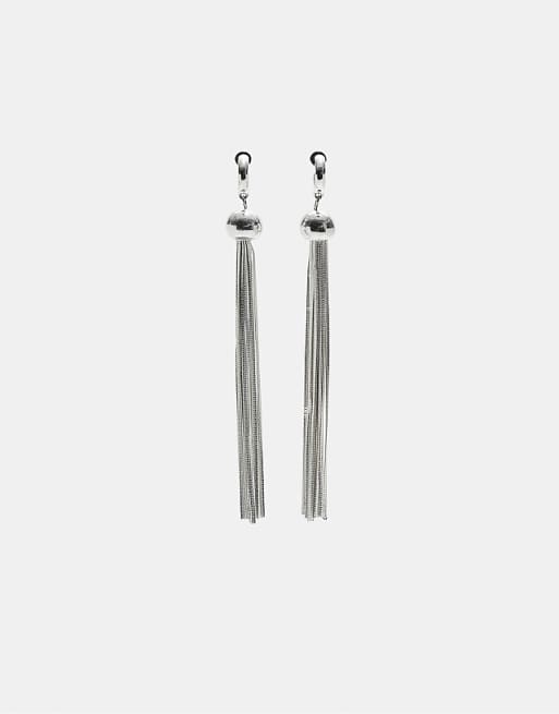 Stradivarius Long hoop earrings with metal tassel in grey