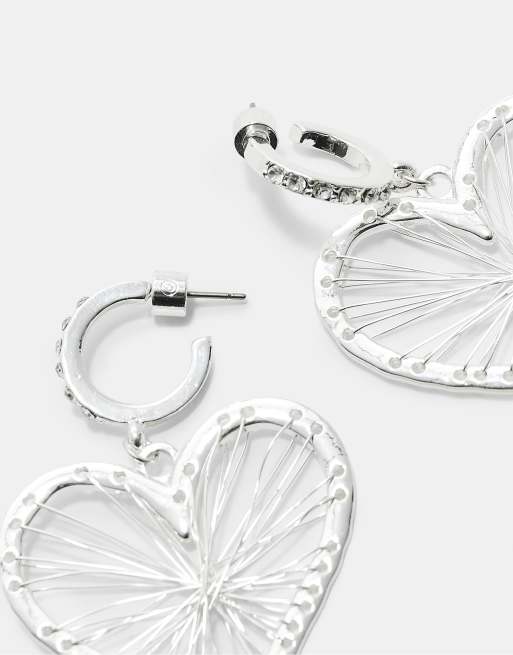 Stradivarius Metal Heart Earrings In Grey