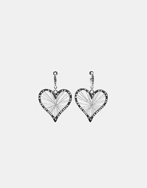 Stradivarius Metal heart earrings in grey