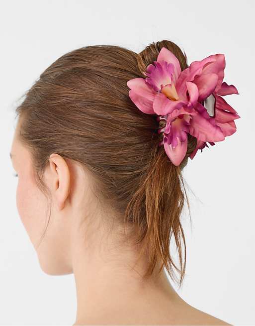 Stradivarius orchid flower hair clip in pink