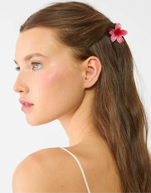 Stradivarius Pack of 3 floral hair clips in bubblegum pink