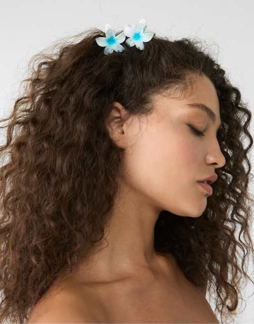 Stradivarius Pack Of 3 Floral Hair Clips In Navy Blue