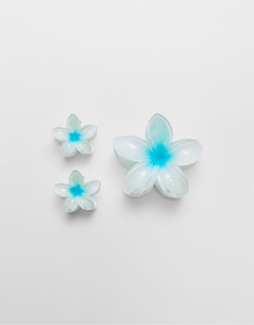 Stradivarius pack of 3 floral hair clips in navy blue